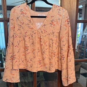 Pink Lily Floral V-Neck Blouse - Cream and Pink